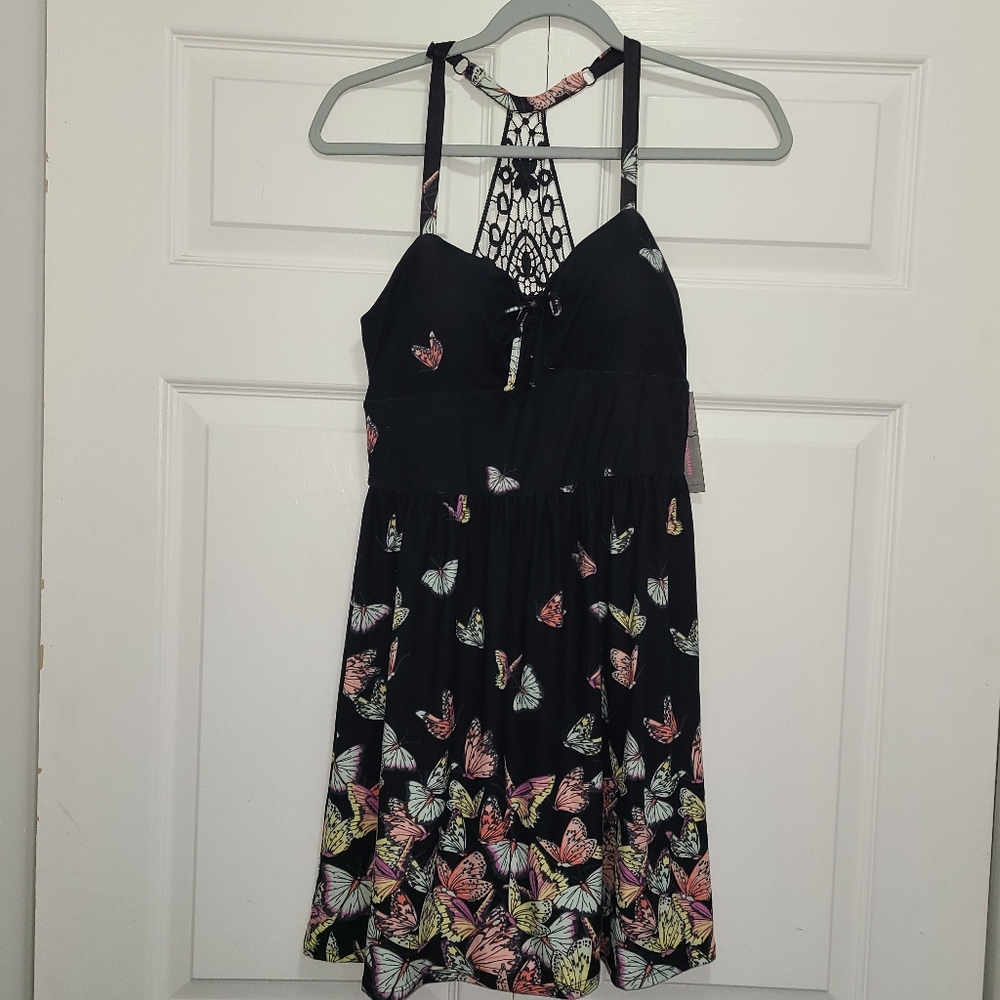 No Boundaries Black Butterfly Halter Sundress Cocktail NB Sweetheart Lace Back S - Picture 10 of 10
